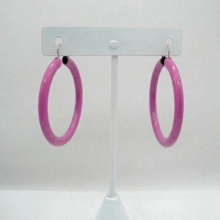1980s Vintage Hot Pink Dopamine Dressing Memphis Style Hoop Earrings (1 1/2-inch)