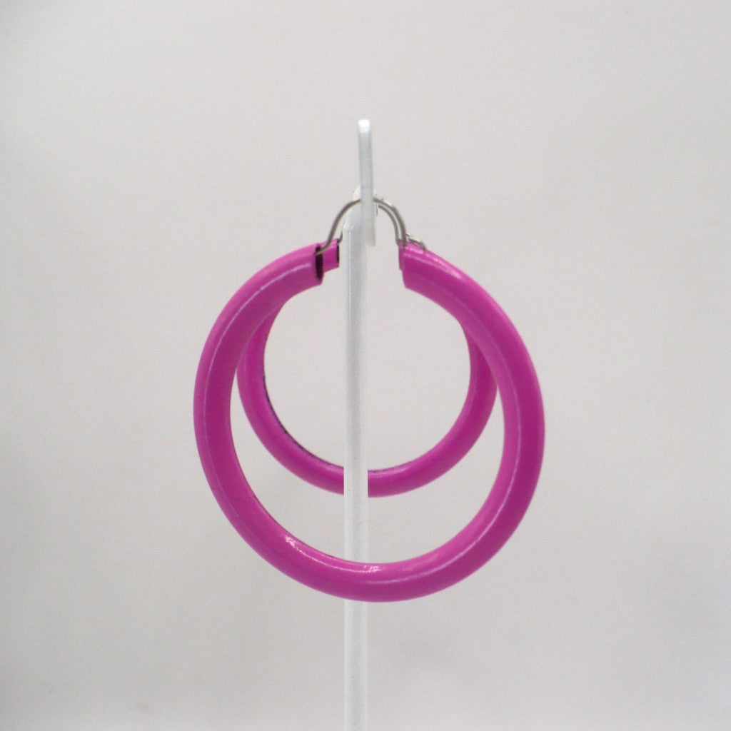 1980s Vintage Hot Pink Dopamine Dressing Memphis Style Hoop Earrings (1 1/2-inch)