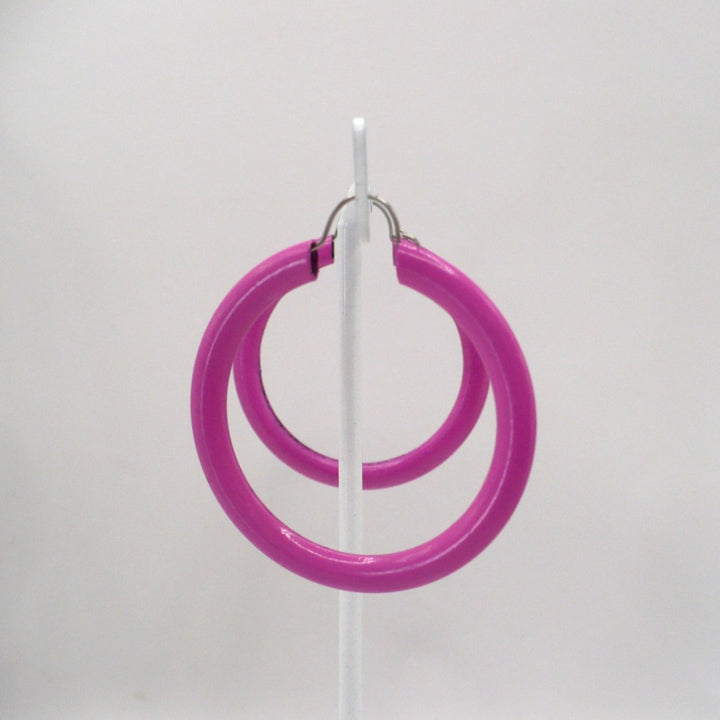 1980s Vintage Hot Pink Dopamine Dressing Memphis Style Hoop Earrings (1 1/2-inch)