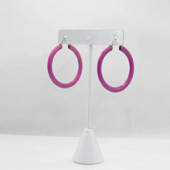 1980s Vintage Hot Pink Dopamine Dressing Memphis Style Hoop Earrings (1 1/2-inch)