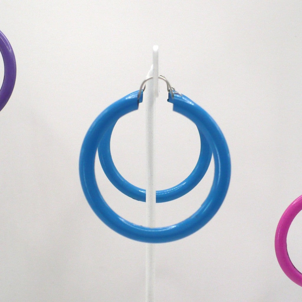 1980s Vintage Sky Blue Dopamine Dressing Memphis Style Hoop Earrings (1 1/2-inch)