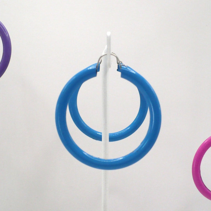 1980s Vintage Sky Blue Dopamine Dressing Memphis Style Hoop Earrings (1 1/2-inch)