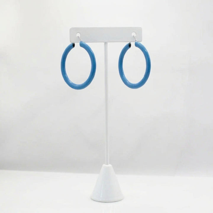 1980s Vintage Sky Blue Dopamine Dressing Memphis Style Hoop Earrings (1 1/2-inch)