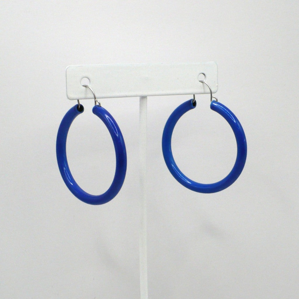 1980s Vintage Royal Blue Pop Art Hoop Earrings (1 5/8-inch)