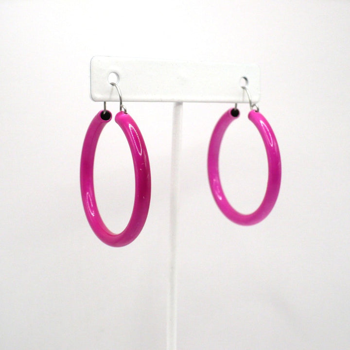 1980s Vintage Hot Pink Pop Art Hoop Earrings (1 5/8-inch)