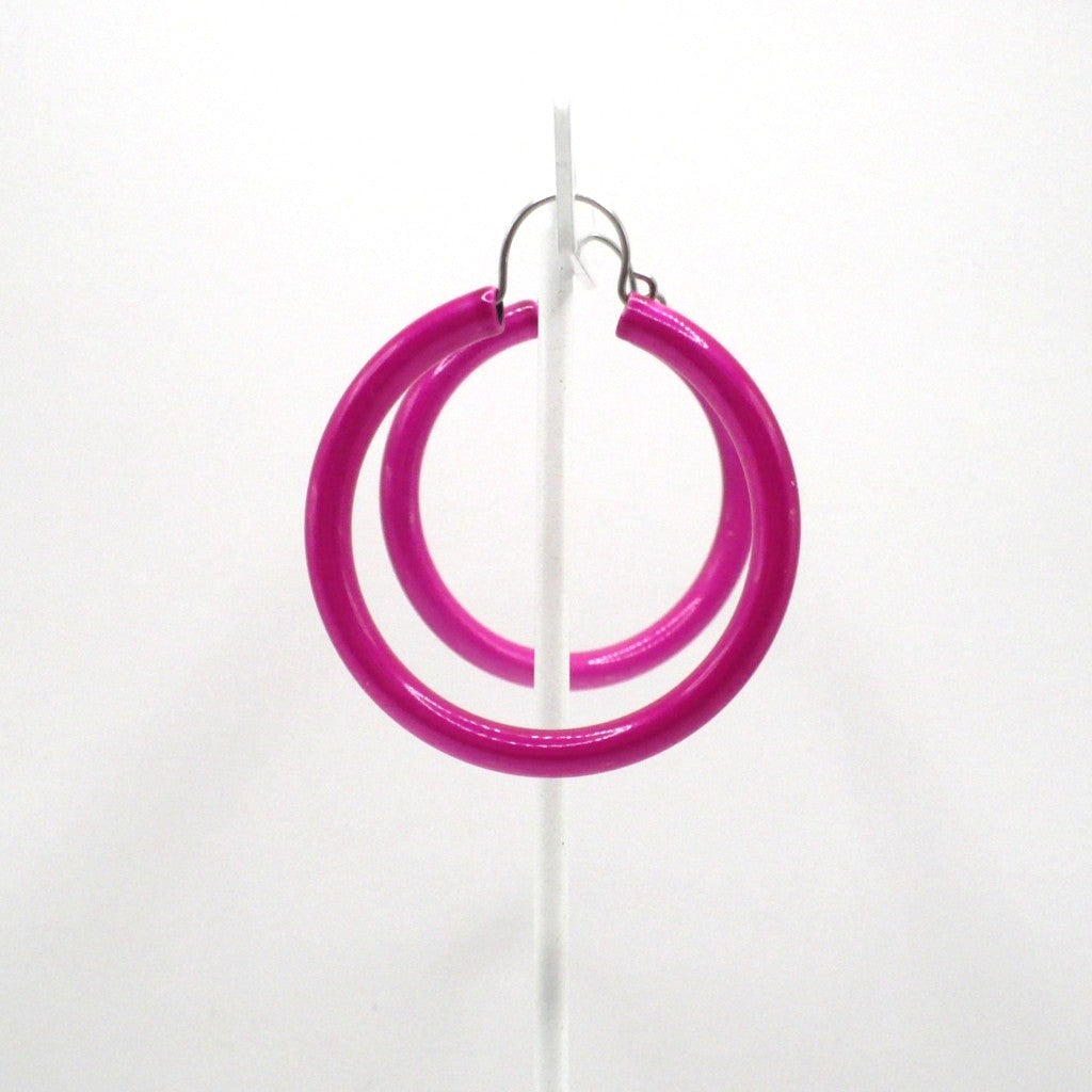1980s Vintage Hot Pink Pop Art Hoop Earrings (1 5/8-inch)