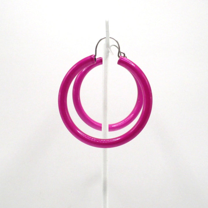 1980s Vintage Hot Pink Pop Art Hoop Earrings (1 5/8-inch)