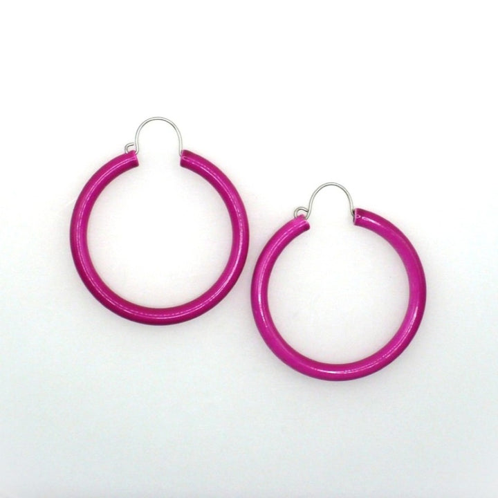 1980s Vintage Hot Pink Pop Art Hoop Earrings (1 5/8-inch)