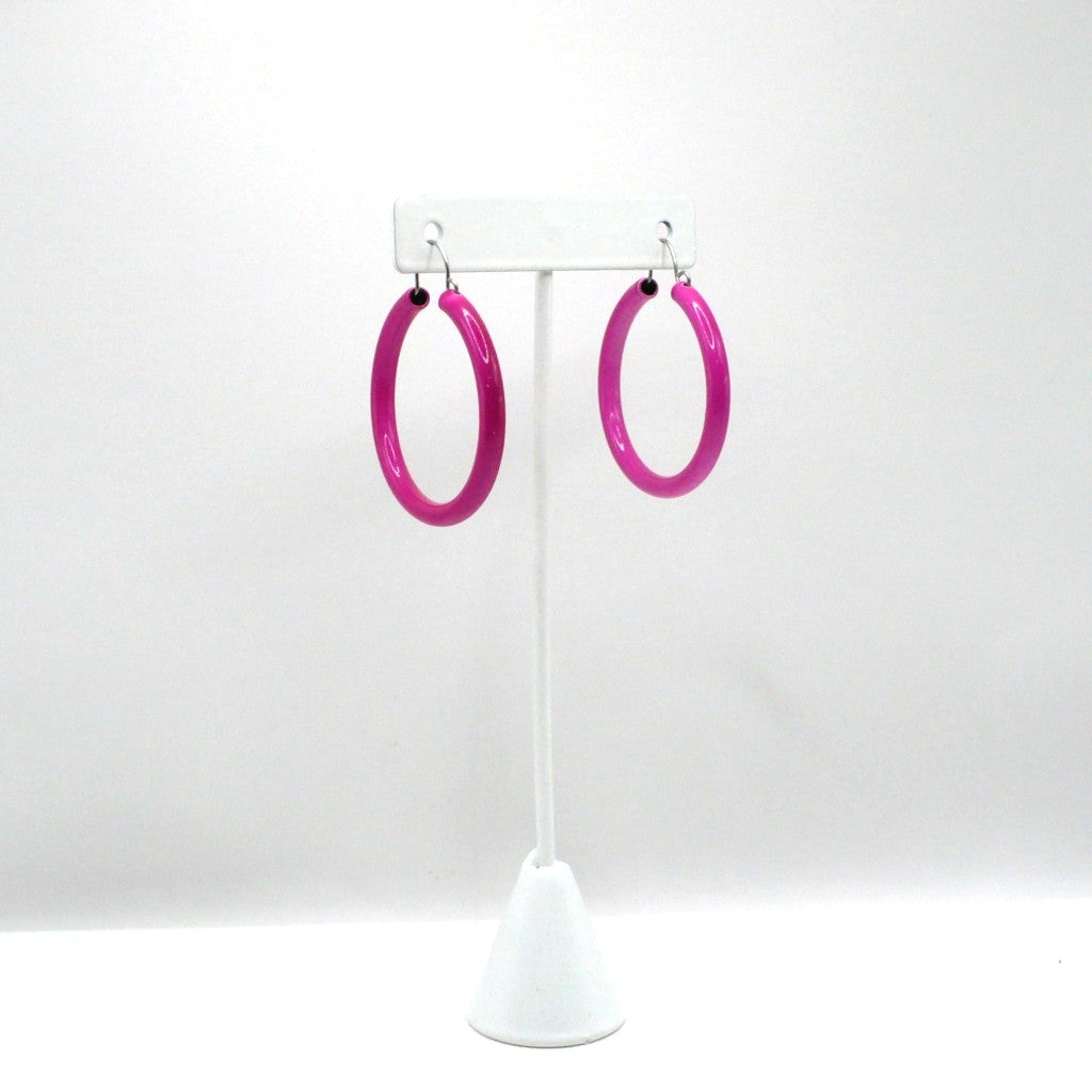 1980s Vintage Hot Pink Pop Art Hoop Earrings (1 5/8-inch)