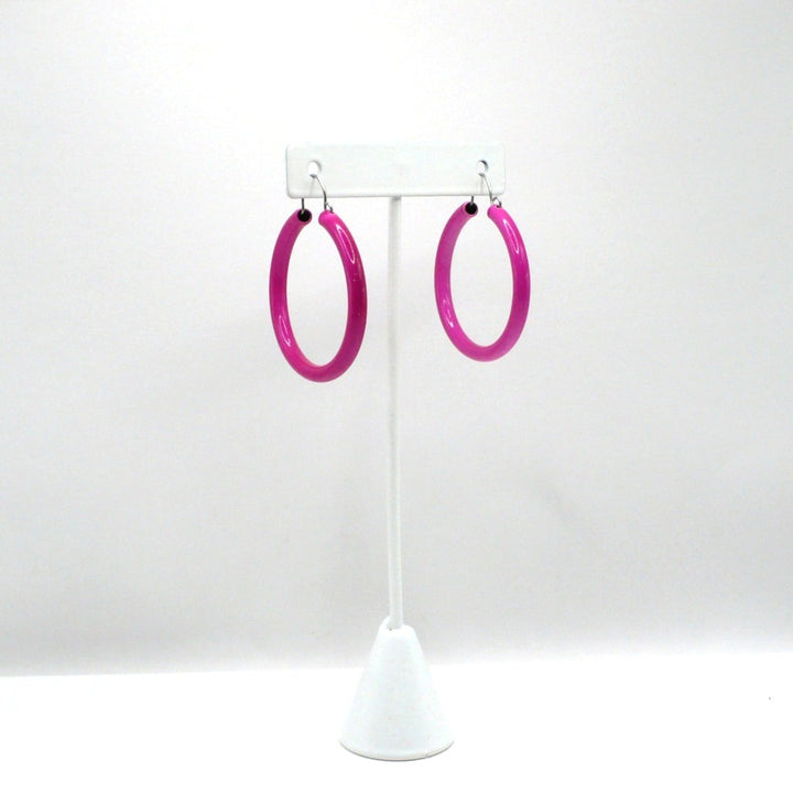 1980s Vintage Hot Pink Pop Art Hoop Earrings (1 5/8-inch)
