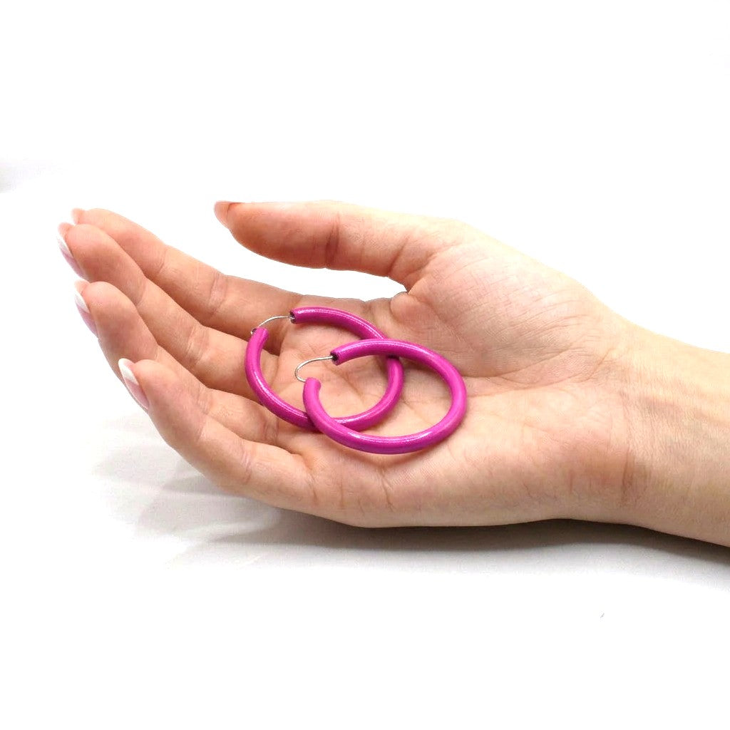 1980s Vintage Hot Pink Pop Art Hoop Earrings (1 5/8-inch)