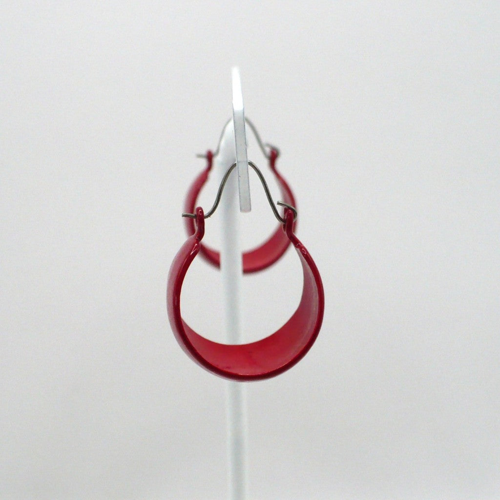 1980s Vintage Cherry Red Tapered Enamel Hoop Earrings (3/4-inch)