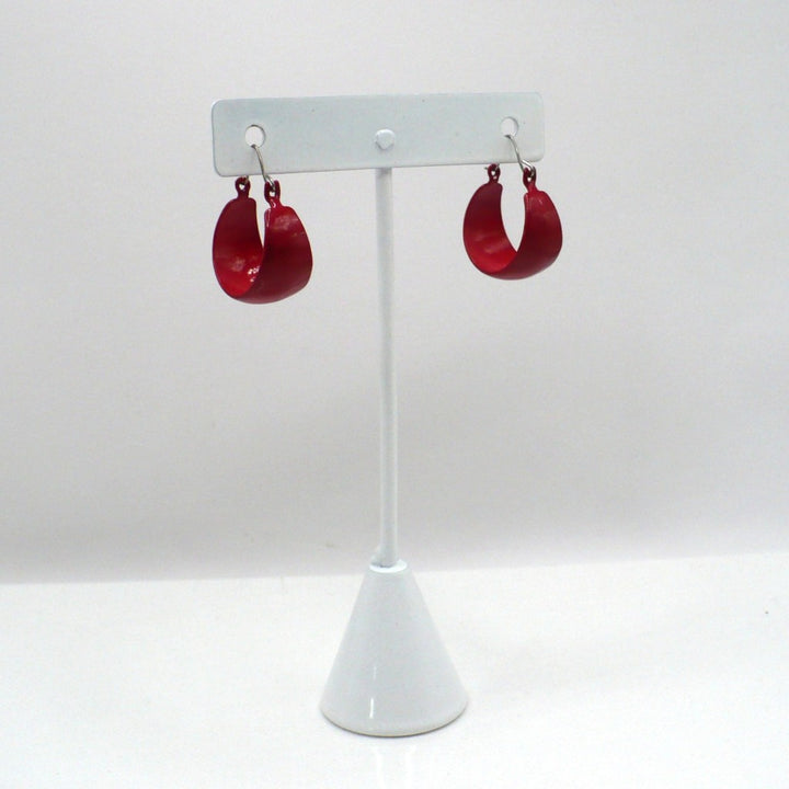 1980s Vintage Cherry Red Tapered Enamel Hoop Earrings (3/4-inch)