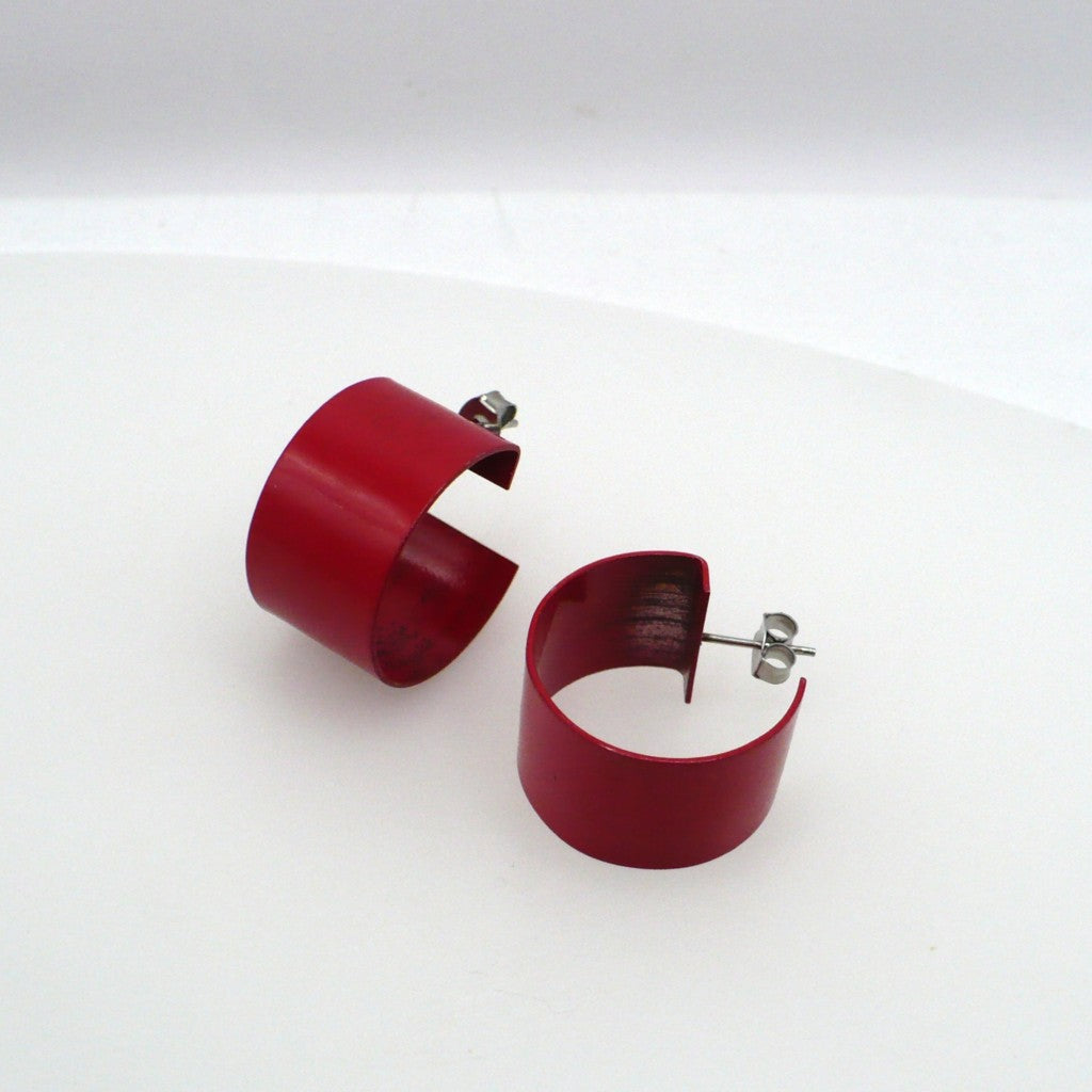 1980s Vintage Lipstick Red Memphis Style C-Hoop Earrings