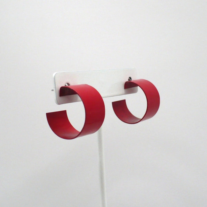 1980s Vintage Lipstick Red Memphis Style C-Hoop Earrings