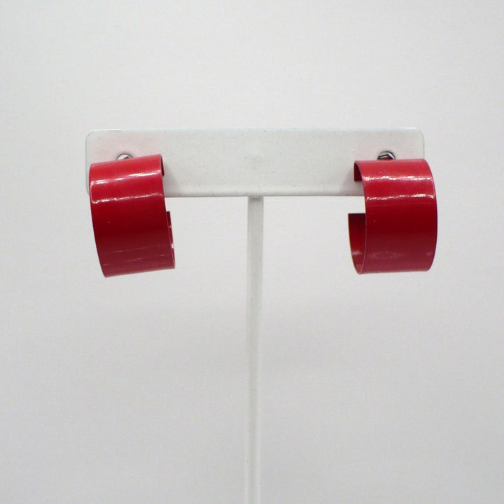 1980s Vintage Lipstick Red Memphis Style C-Hoop Earrings