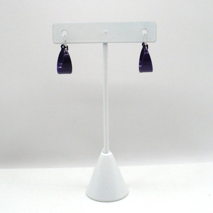 1980s Vintage Purple Aubergine Tapered Enamel Hoop Earrings (11/16-inch)