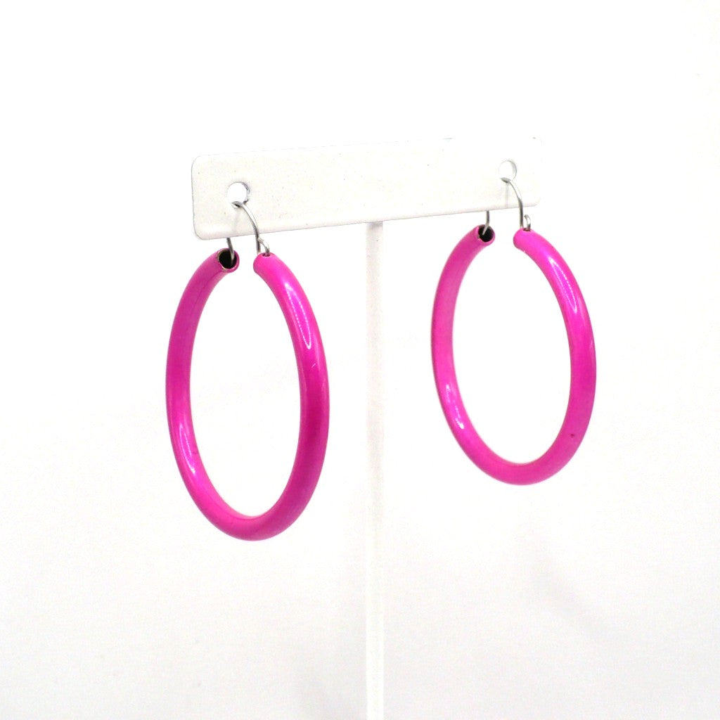 1980s Vintage Electric Pink Pop Art Hoop Earrings (1 3/4-inch)