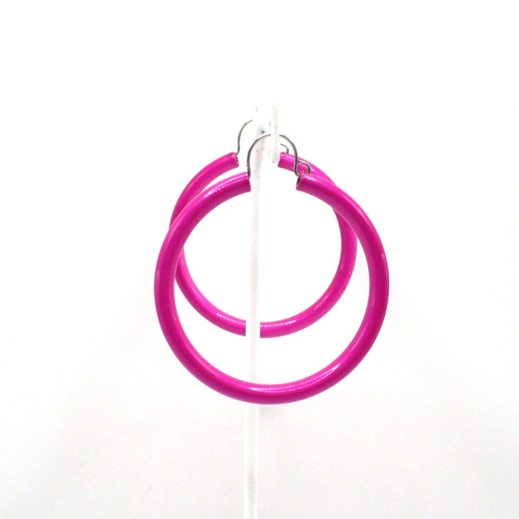 1980s Vintage Electric Pink Pop Art Hoop Earrings (1 3/4-inch)