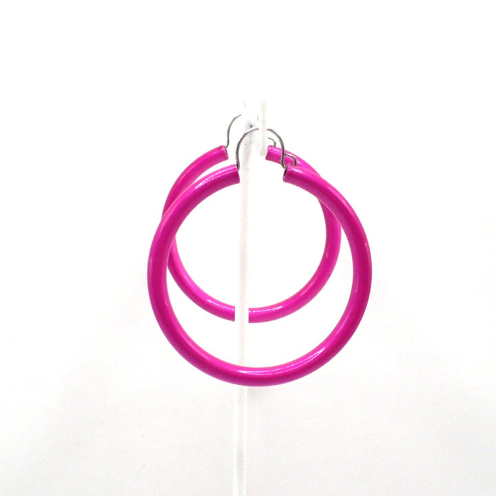 1980s Vintage Electric Pink Pop Art Hoop Earrings (1 3/4-inch)