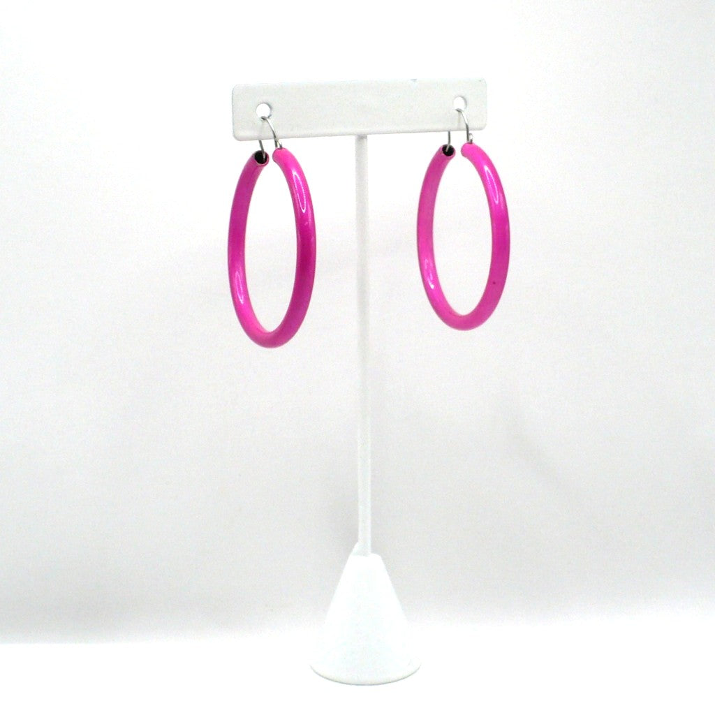 1980s Vintage Electric Pink Pop Art Hoop Earrings (1 3/4-inch)