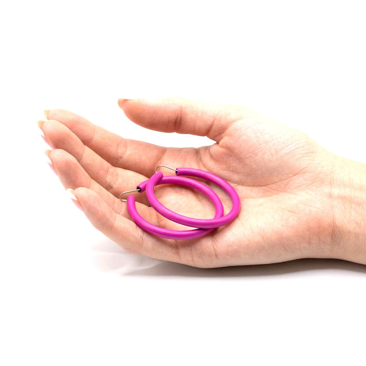 1980s Vintage Electric Pink Pop Art Hoop Earrings (1 3/4-inch)