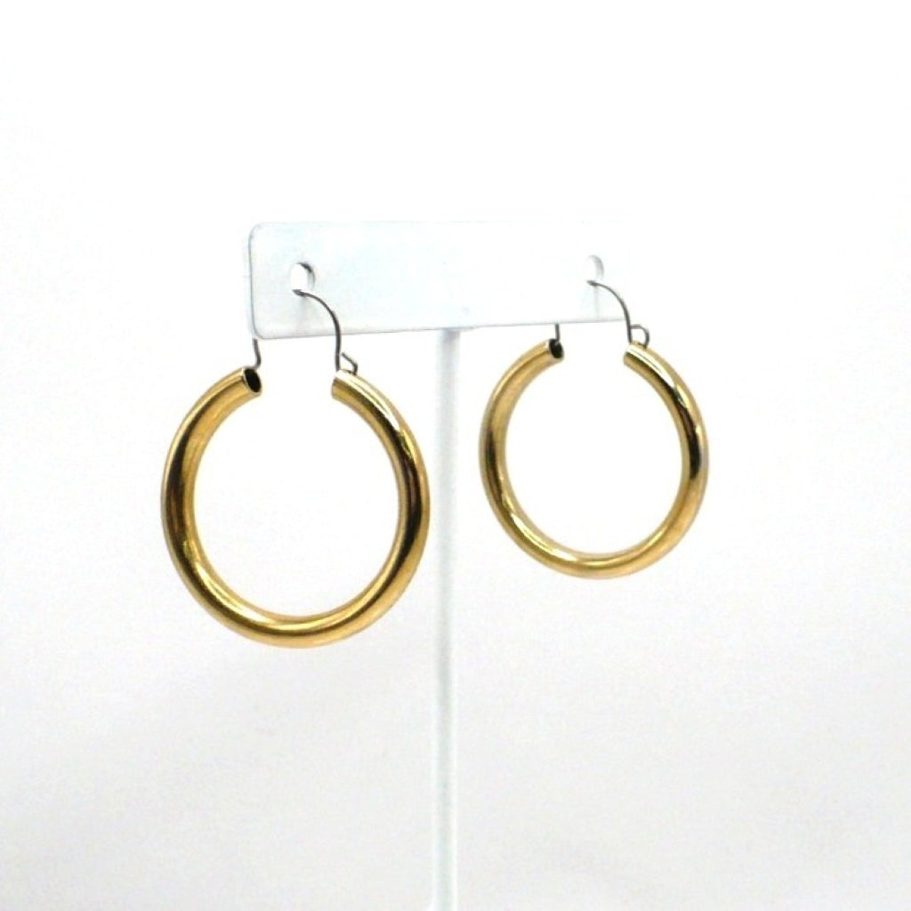 1980s Vintage Metallic Gold-tone Tubular Hoop Fashion Earrings (1 1/4-inch)