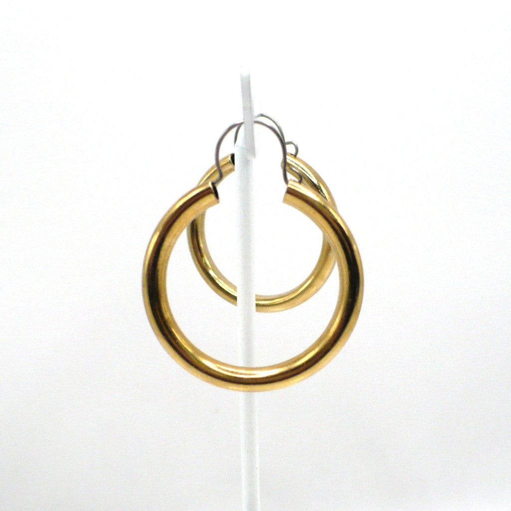 1980s Vintage Metallic Gold-tone Tubular Hoop Fashion Earrings (1 1/4-inch)