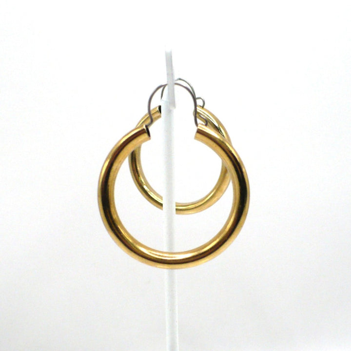 1980s Vintage Metallic Gold-tone Tubular Hoop Fashion Earrings (1 1/4-inch)