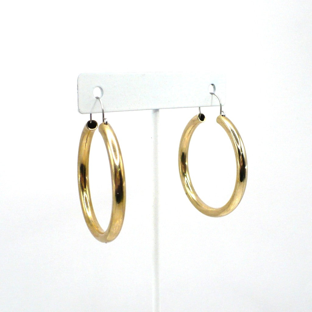 1980s Vintage Metallic Gold-tone Tubular Hoop Fashion Earrings (1 1/2-inch)