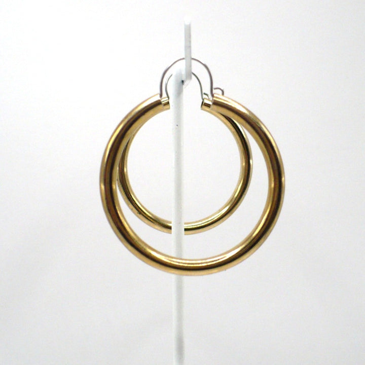 1980s Vintage Metallic Gold-tone Tubular Hoop Fashion Earrings (1 1/2-inch)
