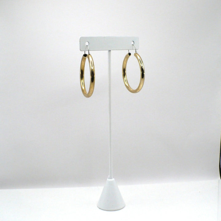 1980s Vintage Metallic Gold-tone Tubular Hoop Fashion Earrings (1 1/2-inch)