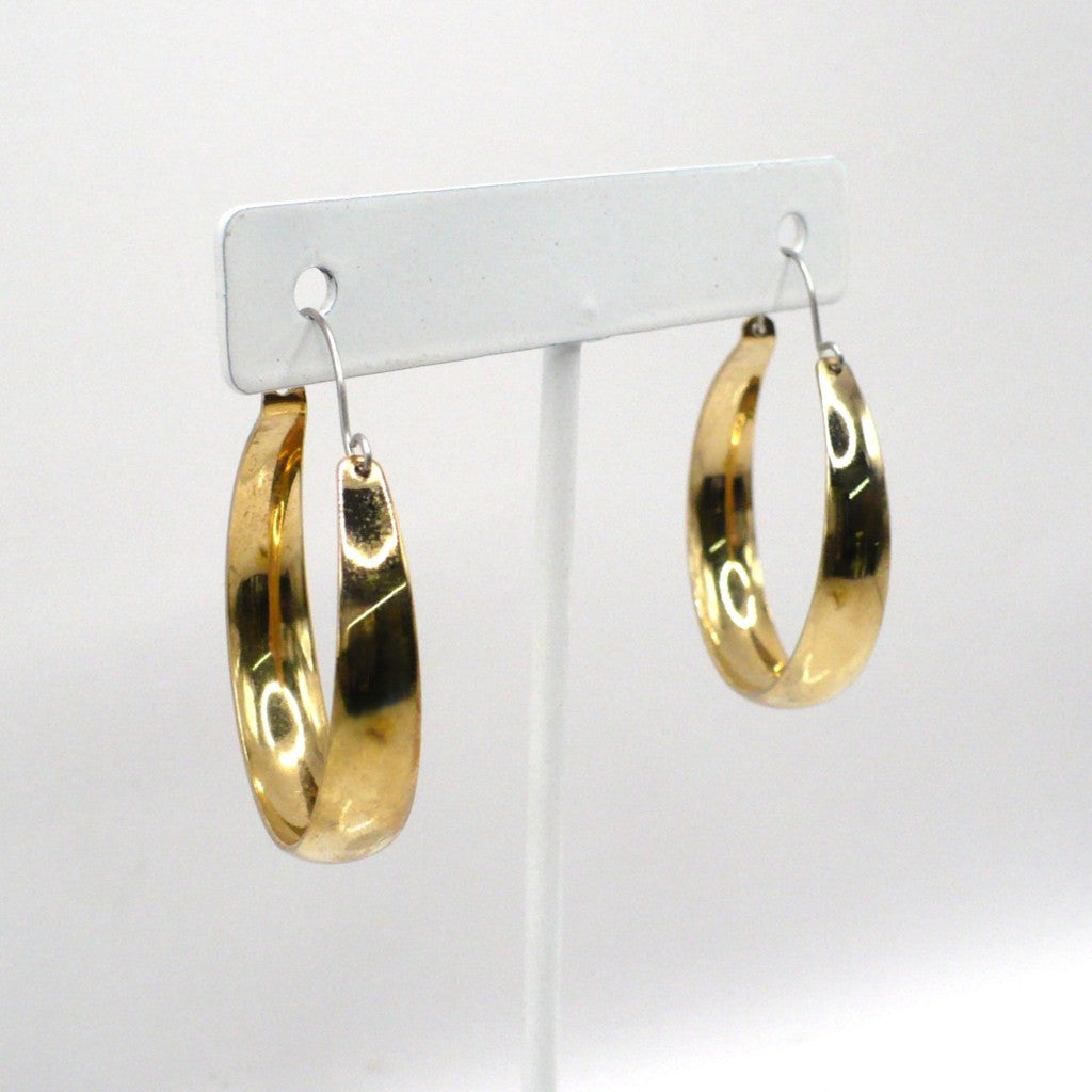 1980s Vintage Tapered Metallic Gold-tone Hoop Fashion Earrings (1 1/4-inch)