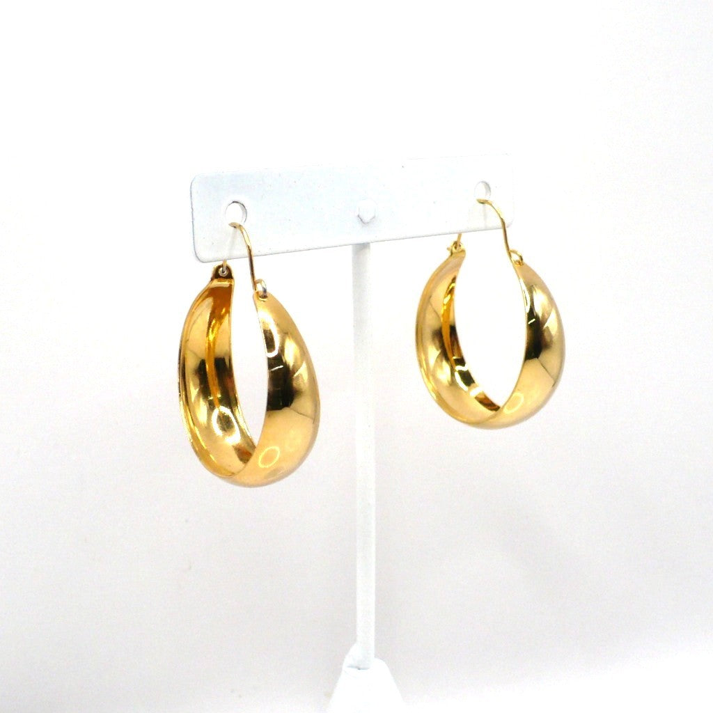 1980s Vintage Metallic Gold-tone Tapered Hoop Fashion Earrings (1 1/4-inch)