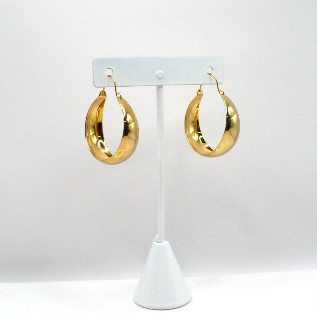 1980s Vintage Metallic Gold-tone Tapered Hoop Fashion Earrings (1 1/4-inch)