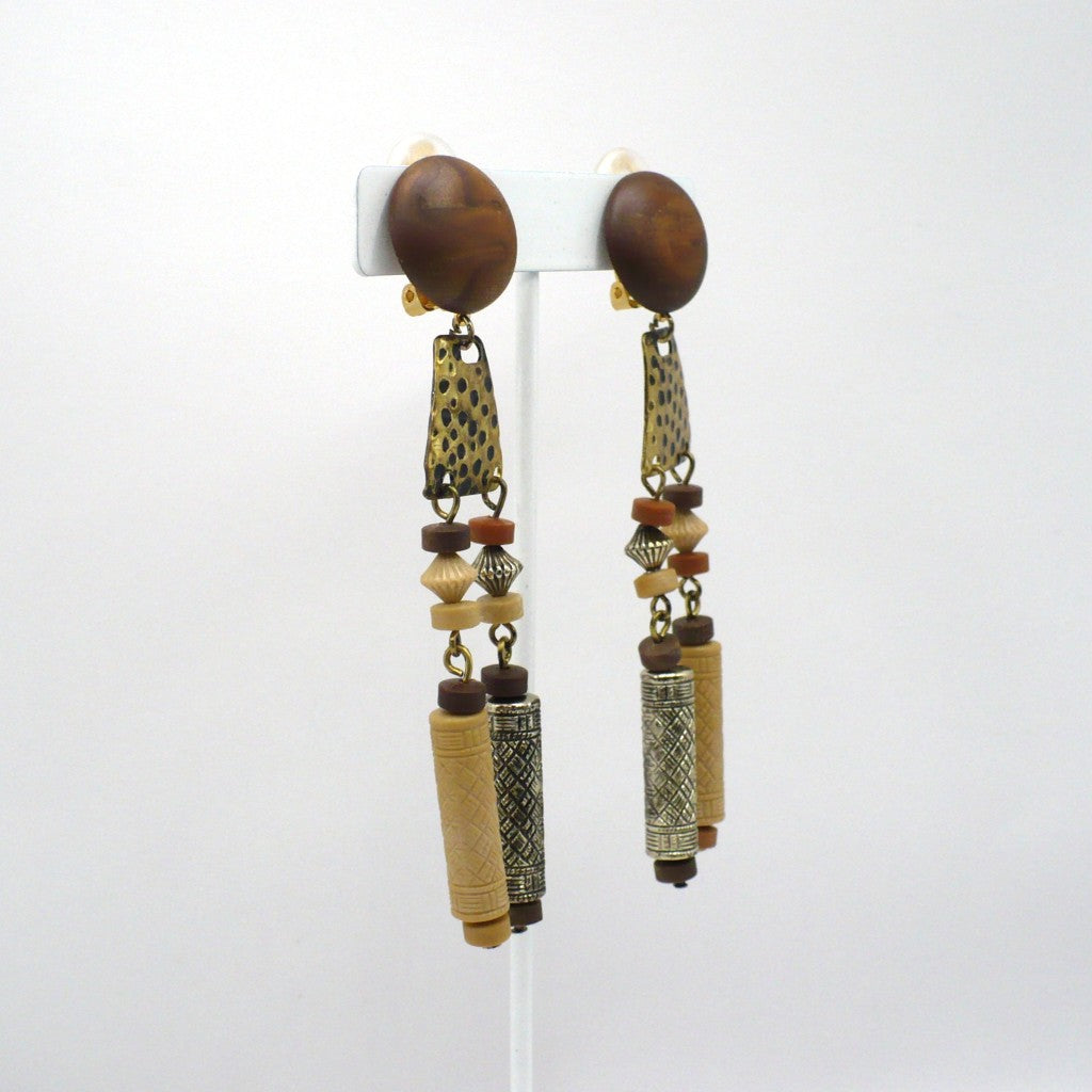 1980s Vintage Haute Hippie Bohemian Dangling Clip-On Earrings