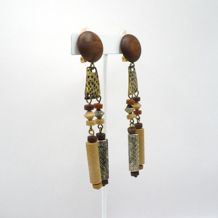 1980s Vintage Haute Hippie Bohemian Dangling Clip-On Earrings