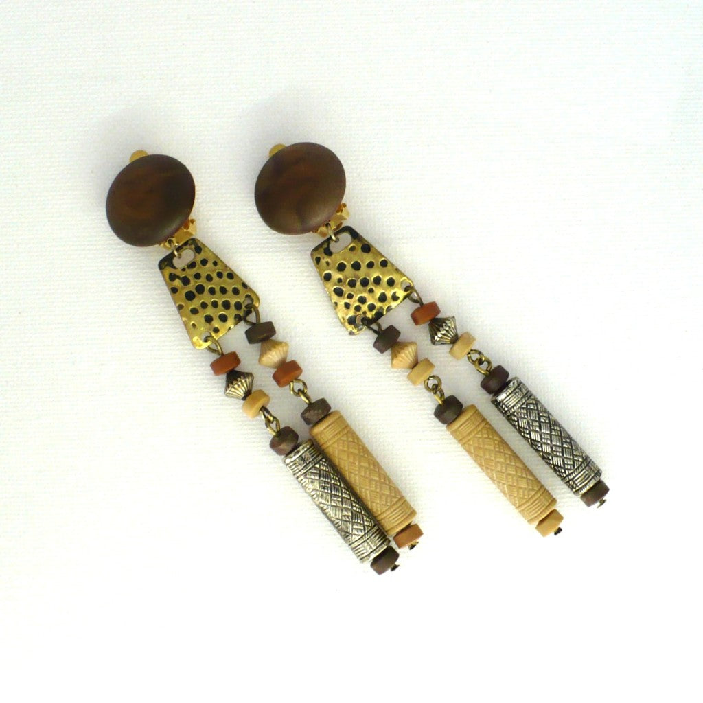 1980s Vintage Haute Hippie Bohemian Dangling Clip-On Earrings