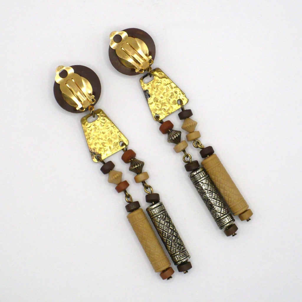 1980s Vintage Haute Hippie Bohemian Dangling Clip-On Earrings