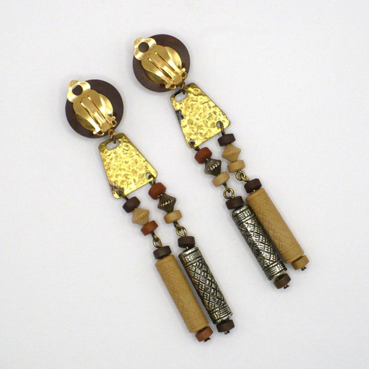 1980s Vintage Haute Hippie Bohemian Dangling Clip-On Earrings