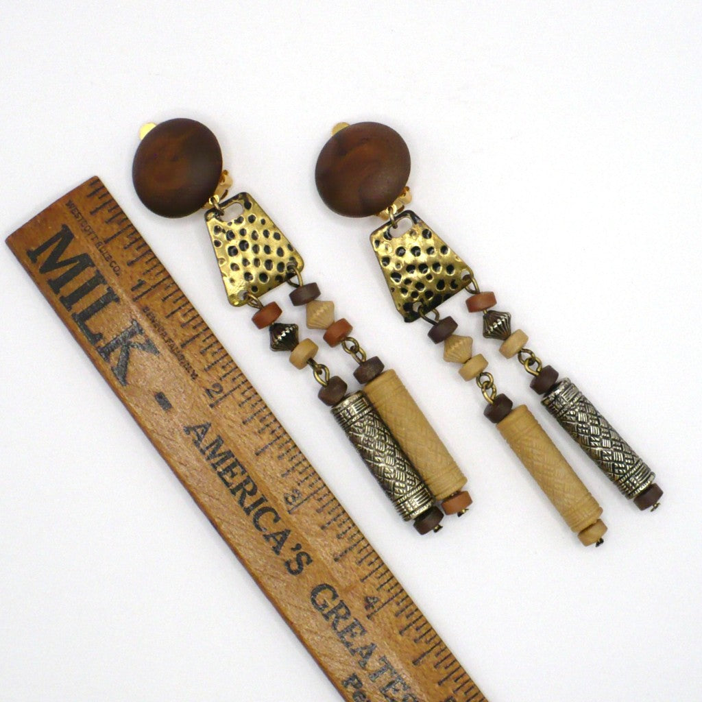 1980s Vintage Haute Hippie Bohemian Dangling Clip-On Earrings