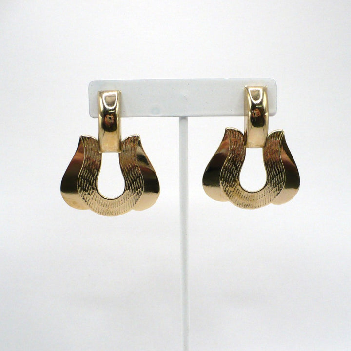 1980s Vintage Dramatic Door Knocker Gold-Tone Fashion Earrings
