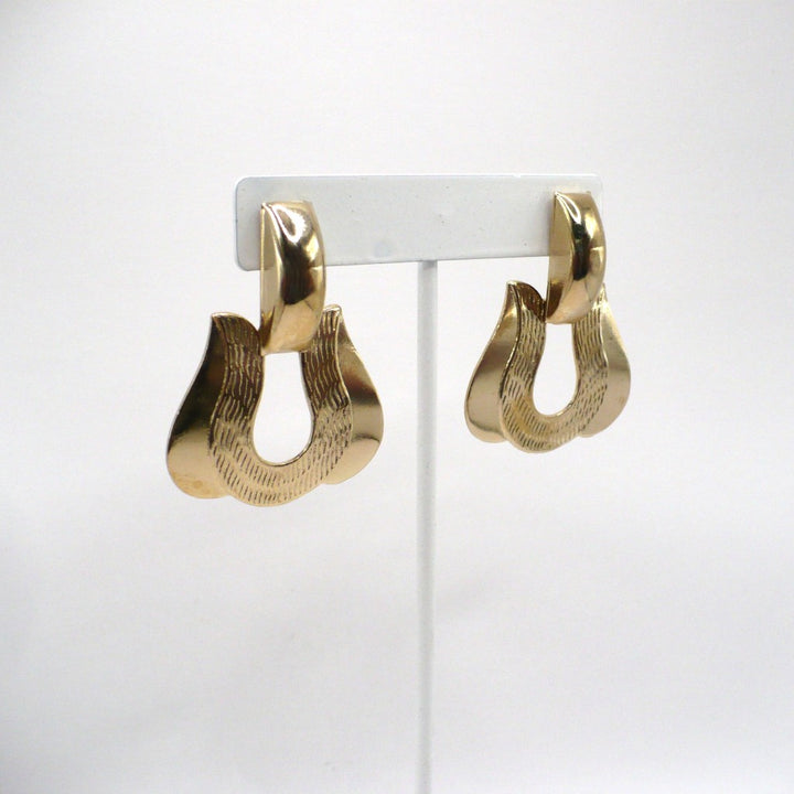 1980s Vintage Dramatic Door Knocker Gold-Tone Fashion Earrings