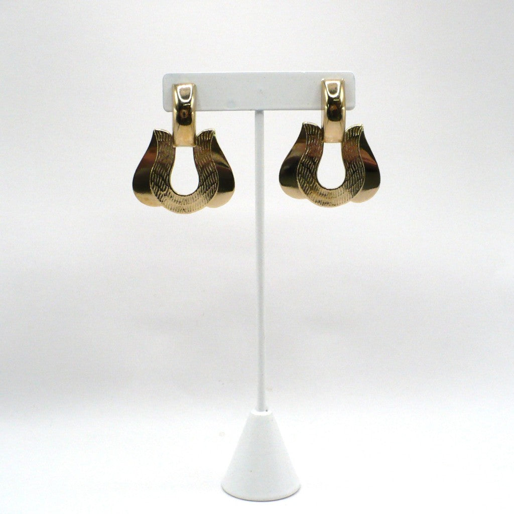 1980s Vintage Dramatic Door Knocker Gold-Tone Fashion Earrings