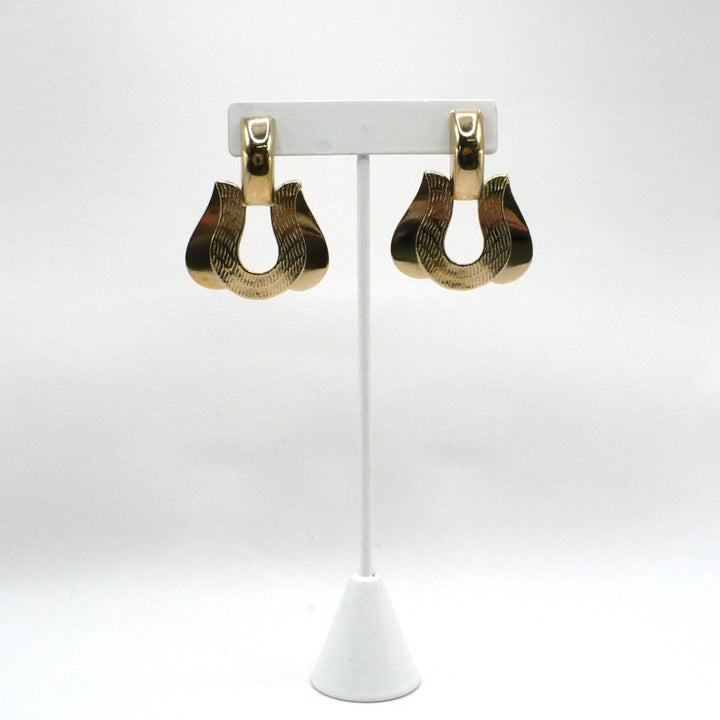 1980s Vintage Dramatic Door Knocker Gold-Tone Fashion Earrings