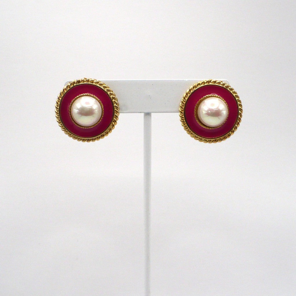 1980s Vintage Country Club Coquette Gold-Tone Pink-n-Pearl Fashion Earrings
