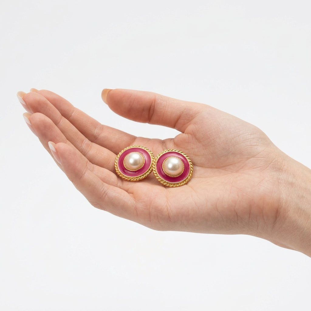 1980s Vintage Country Club Coquette Gold-Tone Pink-n-Pearl Fashion Earrings