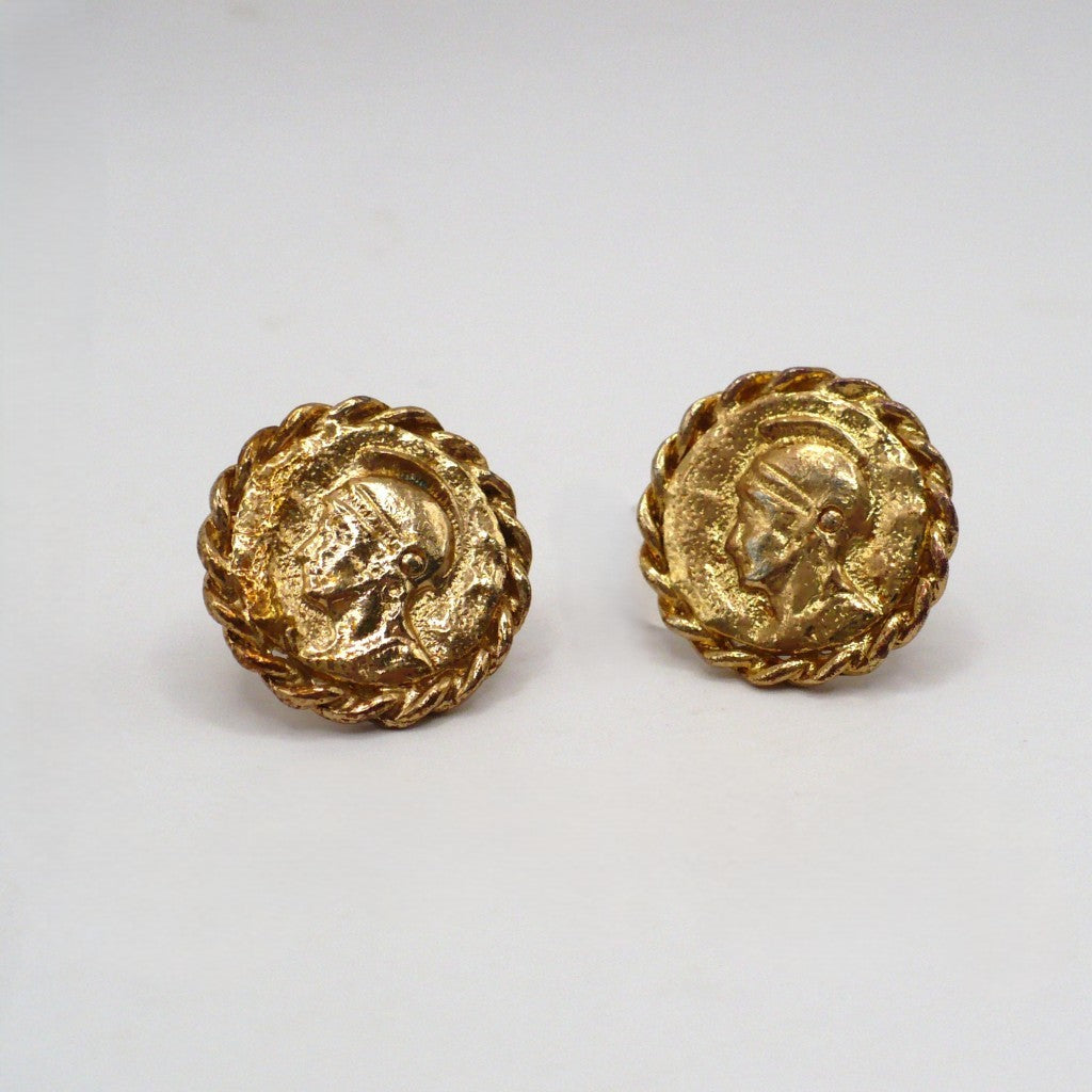 1980s Vintage Etruscan Revival Coin Fashion Earrings