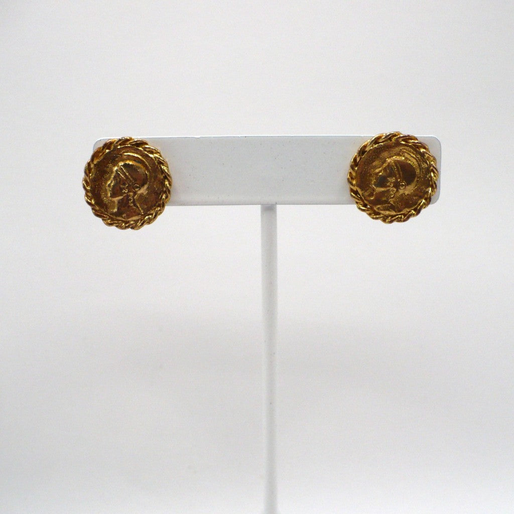 1980s Vintage Etruscan Revival Coin Fashion Earrings