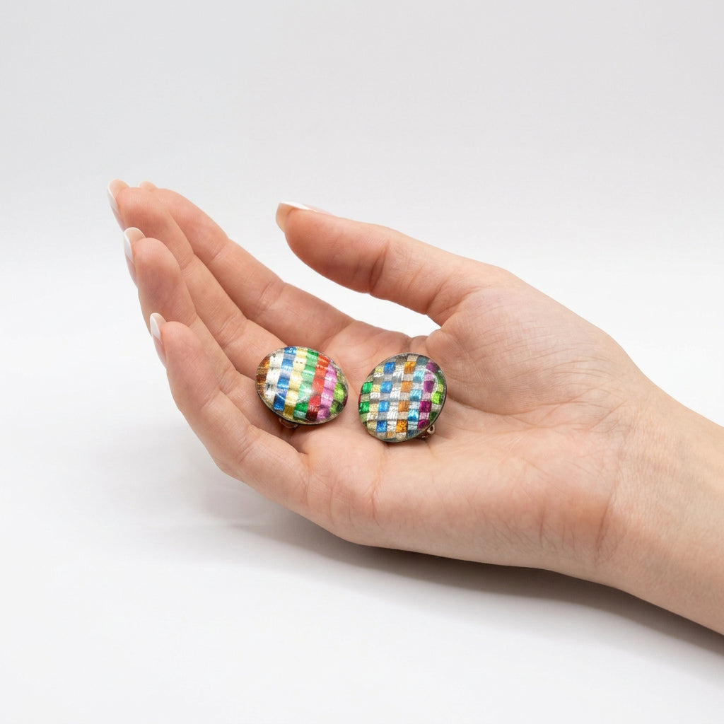 1980s Vintage New Wave Pop-Punk Metallic Rainbow Earrings